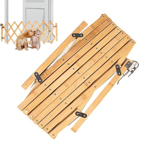 Qkbuza Dog Gate For Stairs Pet Fence Indoor Pet Safety Gate Front Door Foldable Wooden Outdoor Barrier For Dogs Doorways House Stair H:48cm X W:25-110 Cm For Toddler Kids Puppy Bunny