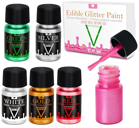Flüssig Essbarer Glitzer - 6 Farben Metallic Flüssiges Essbares Glitzerpulver für Getränke, Kuchen, Backen, Cocktails, Flüssige Lebensmittelfarbe für Fondant, Torten Deko, 6x10g