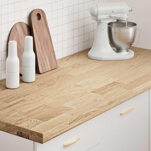 AJJHUUKI Piano di lavoro da cucina, 140 x 63,5 x 4 cm, in legno massello di rovere, rettangolare, accessori per la tavola, piani