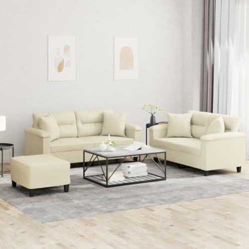 RJPLMFV Set di Divani 3 pz con Cuscini Crema in Similpelle Divano per Soggiorno Divano multifunzionale Adatto per camere da letto