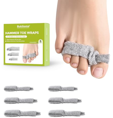 Bukihome Corrector de dedos en martillo ajustable, paquete de 6 vendas para dedos rotos, alisador de dedos en martillo para mujeres, férulas para dedos torcidos, dedos rizados, dedos doblados (varios