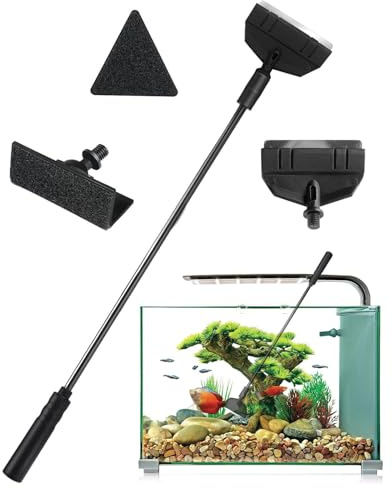 HUVZOR 3 in 1 Aquarium Reinigungswerkzeuge,Aquarienalgenschaber,Algenschaber Aquariumschaber,Aquarium Algen Rasiermesser Schaber,Aquarien Reinigung Werkzeug mit Abnehmbarer Stange,für Glas Fischbecken