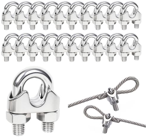 GNALIA Seilklemme 20 Stück Edelstahl 304 Silber, 4Mm M4 Drahtseilklemme Für Stahlseil Und Wäscheleine, Duplex Kabelklemme Zur Fixierung