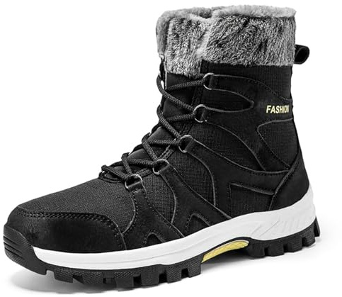 Scarpe Invernali Donna Stivali Grigi Scarponcini Trekking Biker Stivaletti con Zeppa da Acqua per Pioggia Nero 37