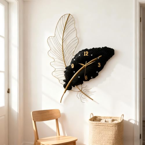 Blissio Wanddeko Wohnzimmer, Wanddeko Metall, Feder Design - Wandbilder Wohnzimmer,für Schlafzimmer,Arbeitszimmer,Eingang Heim Wand Deko (schwarz - 78Lx55B cm)