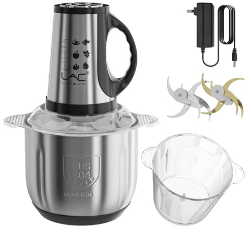Hachoir Électrique,verre 2L et bols en acier inoxydable,400W&chopper alimentaire électrique à 3 vitesses,lames à deux niveaux en acier inoxydable 304 pour les légumes