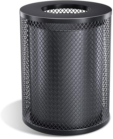 Commercial Steel Outdoor Trash Can, Heavy Duty Commercial Garbage Can with Liner, Outdoor Metal Slatted Trash Receptacle for Indoor & Outdoor Use, Weather-Resistant (Black/Round, 30Gallon/115L)