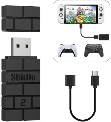 8BitDo Adaptateur USB sans fil 2 pour manette Switch/Switch 2/Pro, câble OTG