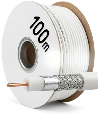 Jäger 100m Koaxialkabel SAT TV Antennenkabel Digital Koaxkabel Koaxial Kabel BK Anlage >90 dB 75 Ohm SAT-Kabel für DVB-T DVB-C DVB-S Radio DAB HDTV Weiß