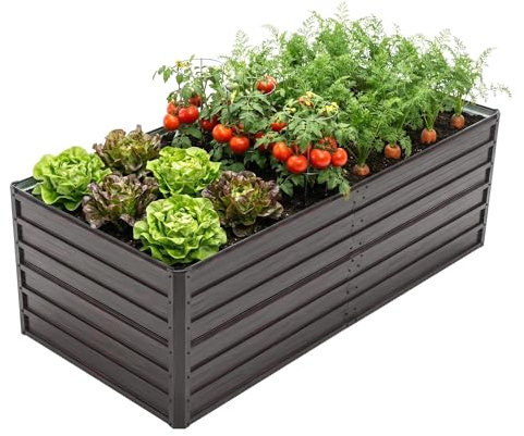Thanaddo Hochbeet Metall Pflanzbeet, 190x90x64cm rechteckig Gemüsebeet aus verzinktem Stahl in Holzoptik, Gartenbeet Pflanzkasten Pflanzkasten Blumenkasten für Garten & Terrasse