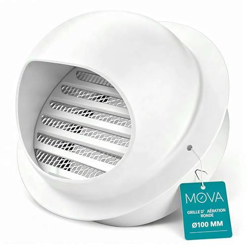 MØVA Grille d’Aération Ronde en Inox Ø100 mm, Capot Anti-Pluie et Anti-Vent, Moustiquaire Anti-Insectes, Grille de Ventilation Murale pour Hotte, Sèche-Linge, Salle de Bain, Conduit et Tuyau