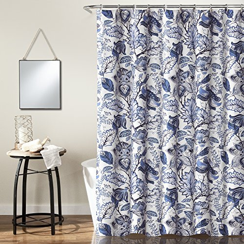 Frodig dekor, blå Cynthia Jacobean duschdraperi – tyg blommigt tryck design, 72 x 72