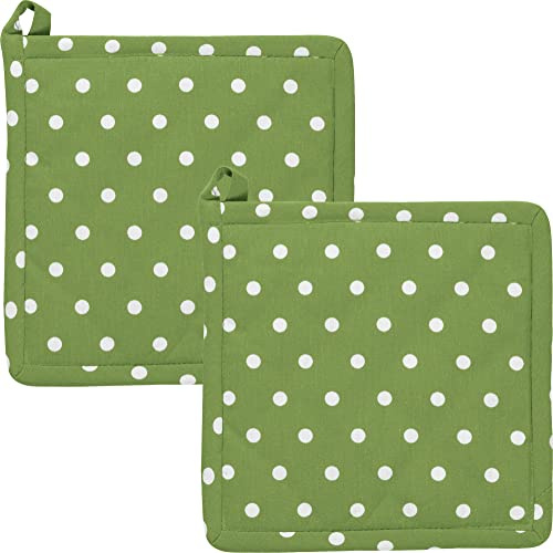 REDBEST Topflappen, Untersetzer Punkte 2er-Pack, 100% Baumwolle grün Größe 20x20 cm - hitzebeständige Wattierung, außen robustes, glattes Gewebe (weitere Farben)
