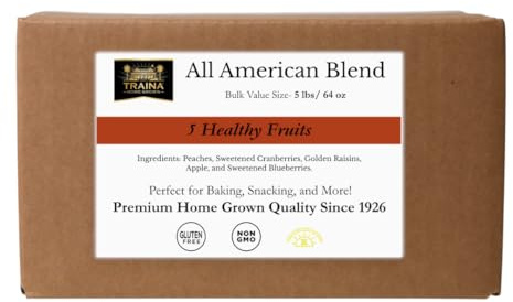 Traina Home Grown All American Dried Fruit Blend - Peaches, Sweetened Cranberries, Golden Raisins, Sweetened Blueberries, Apples - Bulk 5 lb Case, Non-GMO, Gluten-Free- Dried Fruit for Bakeries, Restaurants & Foodservice