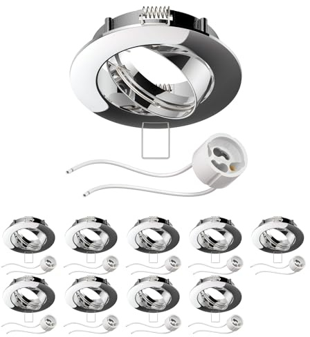 ledscom.de 10x Deckeneinbaurahmen Circ Aluminium Einbaurahmen chrom schwenkbar (LED/Halogen/GU10/MR16/PAR16/50mm) inkl. GU10 Fassung