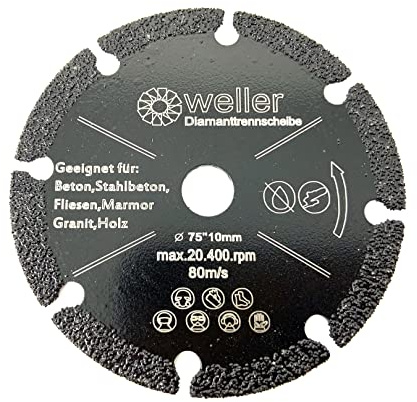 WELLERWERKZEUGE | Allesschneideblatt Diamanttrennscheibe passend für BOSCH GWS 10,8 12 12V 76 V-EC Professional mini Akku Winkelschleifer Alu