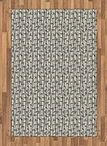 ABAKUHAUS Bambus Teppich, Asiatische japanische Natur-Schilfe, Deko-Teppich Digitaldruck, Färben mit langfristigen Halt, 120 x 180 cm, Anthrazit grau und Creme