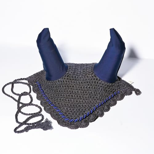 Spire Bonnet de protection d’oreille en coton doux au crochet respirant pour cheval (Cheval adulte, Bleu marine)