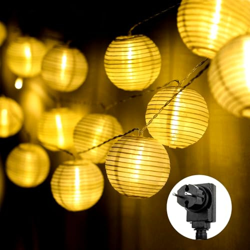 SALCAR Guirlande Lumineuse Lampion Lumineux 20M 80 LED, Lanterne d'extérieur Lumière Sécurité 31V, Étanche Décoration pour Jardin, Terrasse, Patio, Balcon, Noël - Blanc Chaud
