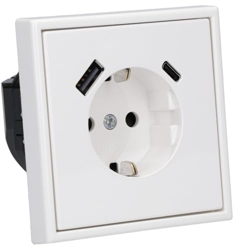 Jung SCHUKO USB-Steckdose Typ AC (3A) Komplett-Set Serie LS: Steckdose LS152015CAWW und 1-fach Rahmen LS981WW Alpinweiß