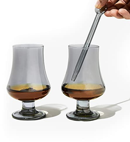 Amehla Whiskey Tasting Glass - Set of 2, 5-ounce Whisky Glasses with Water Dropper Pipette - Snifter Sipping Bourbon Copita Glass Set for Nosing and Drinking Scotch, Brandy or other Spirits