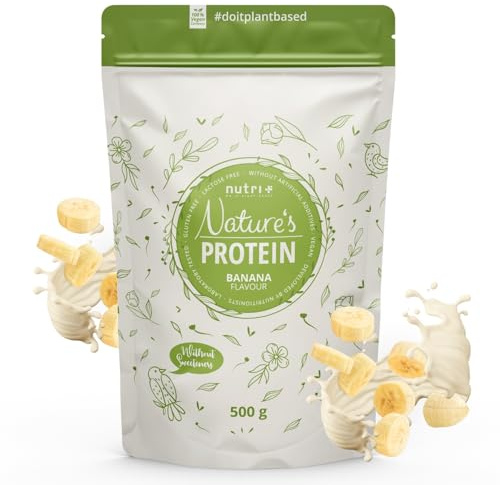 Nutri + Natures Protein Pulver Banane 500 g - natürliches Proteinpulver ohne Süßungsmittel Laktose Zucker - pflanzliches Eiweißpulver Banana Flavour