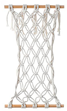 Makramee Obst Hängematte, Hängende Obstkörbe Gewebter Hängekorb mit Haken Obstkorb Hängematte unter Schrank, Gemüse Obst Halter Netz Obstschale Makramee Geflochten Deko für Küche 48cm/60cm