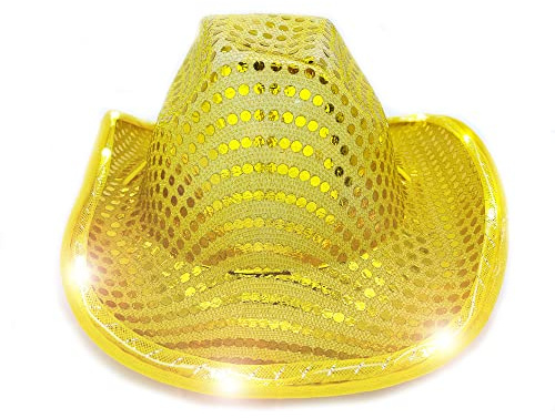 YADIRF Led Hat Cowboy Sequin Party Cap Flashing Light Up Dance Party Cowboy For Halloween Costume Cosplay Holiday (Yellow)