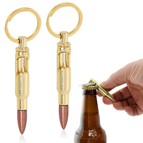 Norhogo 2 Stück Bullet Flaschenöffner Schlüsselring, Mini Bullet Bottle Cap Opener, Keyring Kugel Flaschenöffner Schlüsselanhänger, Tragbare Kapselheber 8.2 cm length, Gold