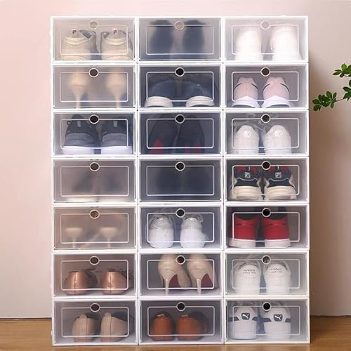 Sinbide 12 Cajas de Zapatos Paquete 33 * 23 * 14CM Organizadores de Almacenamiento Transparente Apilable Impermeable Ahorro de Espacio Plegable Organizador de Zapatos