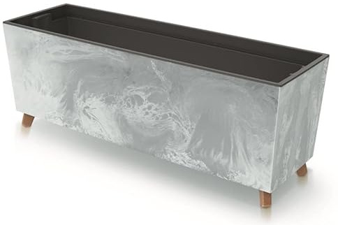BirnePower Blumenkasten Blumentopf Blumenkübel mit Füßen Breite 77cm Pflanzkübel mit Pflanzeinsatz Case N Beton Optik Beine Pflanzschale Frostbeständiger Blumentopf für Balkon (Hellgrau Beton)