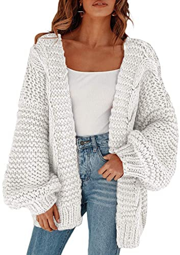 Cicy Bell Cardigan da donna con maniche a lanterna larghe e eleganti, maglione oversize, bianco, S
