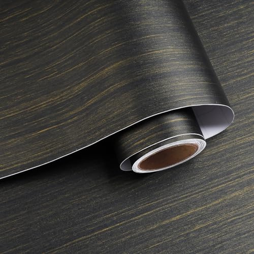 VaryPaper Tapete Holzoptik Schwarz Gold 40cmx200cm Holzfolie Selbstklebend für Möbel Klebefolie Möbel Holzoptik Folie Arbeitsplatte Küche Schrankfolien Selbstklebend Möbelfolie für Tische Treppen