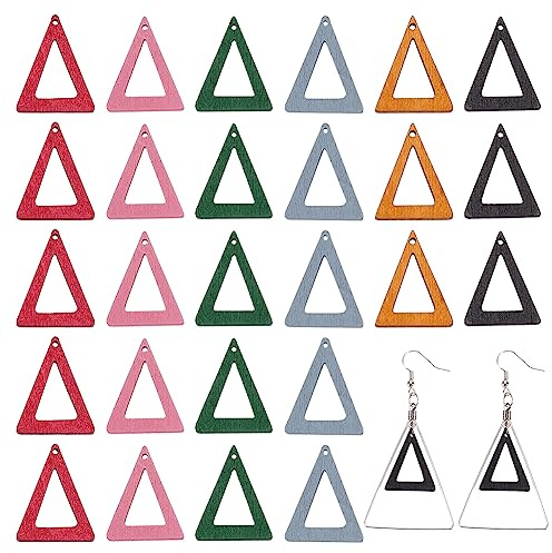 nbeads 180 Stück 6 Farben Holz Ohrring Anhänger, Holz Dreieck Ohrring Charms Anhänger Ohrhänger Holz Charms Verbinder Für Ohrring Schmuck DIY Handwerk Herstellung, Loch: 1,2 mm