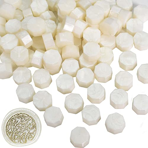 Siegelwachs Perlen, 100 Stück Wachssiegelperlen Achteckige für Wachssiegel Stempel Umschläge Briefe Hochzeitseinladungen Dekoration Karten Geschenkverpackungen Kunsthandwerk (Perlweiß)