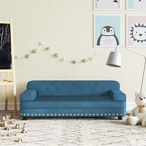 Homgoday Kindersofa Kindercouch Msinisofa Kindersessel Kindersofa Sofa Sessel Sitzmöbel Kinder Sofa für Kinderzimmer Kindermöbel Blau 90x53x30 cm Samt