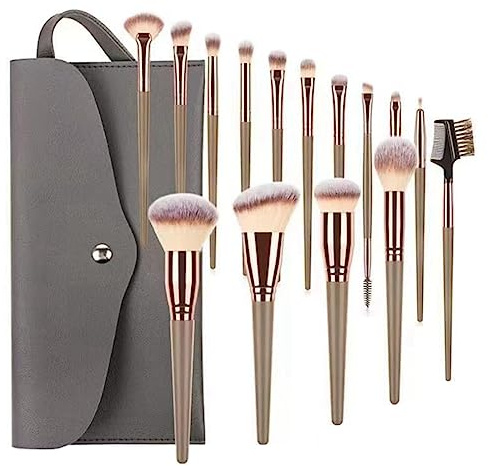 Xptieeck 15-delars makeup-borstset i champagneguld, lös puderborste, foundationpensel, ögonbrynsborste, komplett uppsättning makeup-borstar
