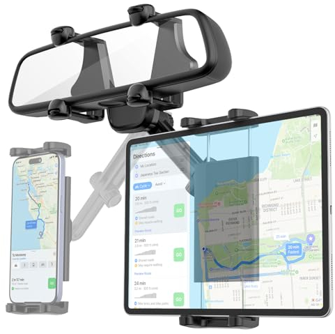 Kolasels Rückspiegel Auto Tablet Halterung, Tablet Halterung Auto Rückspiegel, LKW Rückspiegel Tablet Autohalterung mit Verstellbarem Arm für iPad Pro Air Mini, Galaxy Z, iPhone, 4~12.9 Tablets