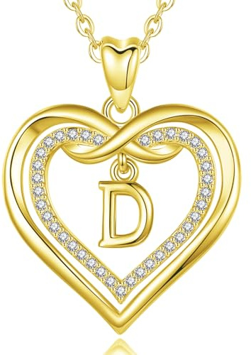 AEONSLOVE Kette mit Buchstaben Gold Namen Halskette Damen mit Buchstaben Rosegold Herz Initialen Anhänger mit Zirkonia Alphabet Charm Kupfer Schmuck für Frauen Mädchen