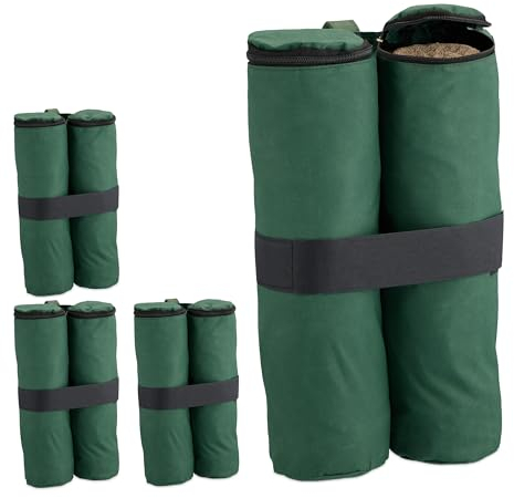 Relaxdays Peso per Gazebo, Set da 4, Sacchi in Tessuto Oxford da Riempire con Sabbia, Zavorre per Padiglione, Verde, Nylon
