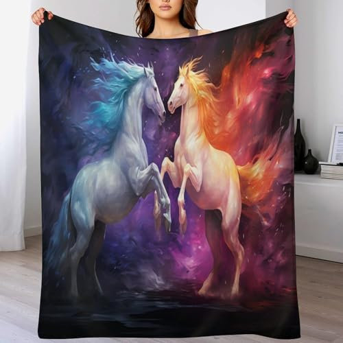 PAZZK Couverture Motif Cheval Impression 3D Couverture Légère en Polaire De Flannel Linge De Lit Couvre-lit Couverture De Canapé（180×200cm）