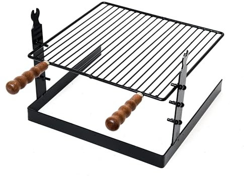 Griglia in ferro battuto per barbecue con sostegno regolabile per tre altezze 41 × 42 × 31 cm
