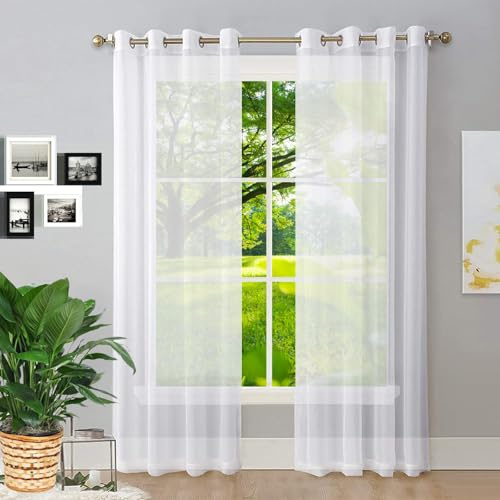 GAIFNAG Sheer Voile Vorhänge mit Ösen 50 x 185 cm Weiss Halbtransparent mit Ösen, Luftig, Modern Und Langlebig Fadengardine Fadenvorhang Fliegenvorhang für Hotels Büros Wohnzimmer, Weiß