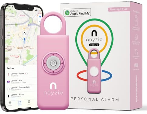 Noyzie Personal Alarm for Women with GPS Tracker - Locate Loved Ones with Apple ‘Find My’ App- USB Rechargeable Safety Alarm - 130db Siren, Bluetooth Key Finder & Low Battery Indicator (Flamingo Pink)