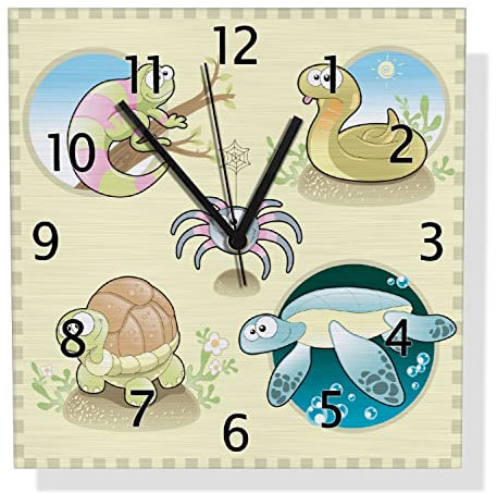 Wallario Design Wanduhr Lustige Comictiere aus Aluverbund, Alu-Uhr Größe 30 x 30 cm, Schwarze Zeiger mit Metalloptik