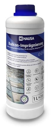 Hausa Balkon-Imprägnierung 1L für 12m², Witterungsschutz für Balkon Terrasse, Feuchtigkeitsschutz für Fliesen Beton Stein, hydrophobe Oberfläche mit Abperleffekt, pflanzensicher lösemittelfrei