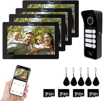 Interphone vidéo filaire pour appartement, sonnette 4 familles, écran tactile de 7 pouces, blanc