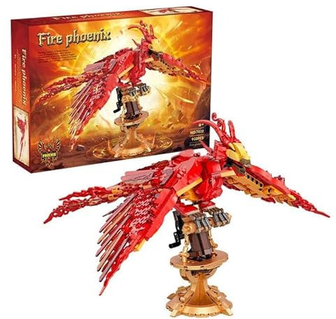 Unativer Fire Phönix Baustein Bausatz, 938 Teile Magische Welt Feuer Phoenix Klemmbausteine Set, MOC Magisches Welt Architecture Modell Spielzeug, kreative Geschenk für Erwachsene Teenager (7032)