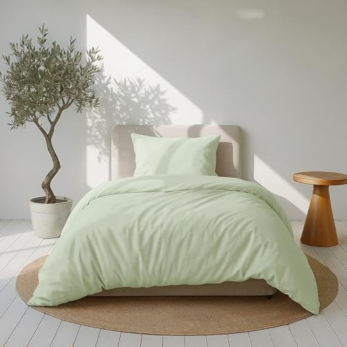Dreamzie Bettwäsche Set 135x200 Mako Satin - Grün - 1 Bettbezug 135x200 cm mit 1 Kissenbezug 80x80 cm - Oeko-Tex Zertifiziert - Bettwäsche 135x200 Baumwolle 2teilig