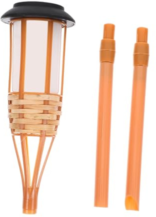 Lámpara de Antorcha de Bambú Khaki para Jardín Exterior Solar | 12 Led, Batería de 600 Mah, ABS y Bambú, Diseño Delicado, Compacto y Ligero, para Jardín y Exterior